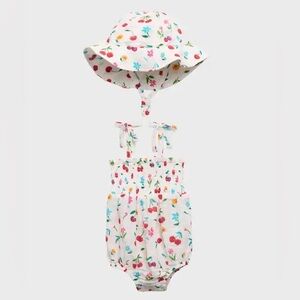 ANGEL DEAR Cherry Baby Sun Romper with Matching Hat